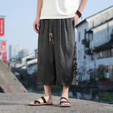 新中式A香云纱龟裂纹冰丝透气盘扣直筒七分裤男DK173-特P58控78，男装牛仔裤，电商A005