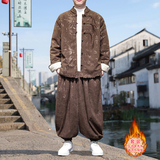 新中式L盘扣树叶暗花灯芯绒羊羔毛夹克棉衣套装男TZ52-P203控238，男装棉衣，电商A005