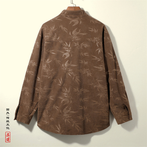 新中式E盘扣小众设计树叶暗花灯芯绒衬衫夹克外套男CS15-P68控88图片