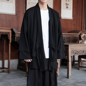 新中式假两件设计感道袍宽松开衫中长款汉服男披风FY09-P95控118图片