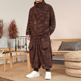 卫衣树叶灯芯绒G堆堆领T恤打底衫束脚飞鼠裤套装TZ125-P133控158，男装T恤，电商A005