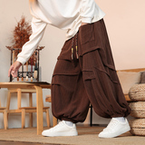 新中式I暗黑明线设计灯芯绒折褶小众设计阔腿裤水桶K203-P75控88，男装休闲裤，电商A005