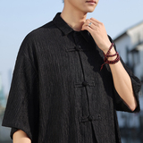 风U衬衫男士斜门襟冰丝条纹理垂感短袖外套男CS30-P68控88，男装T恤，电商A005