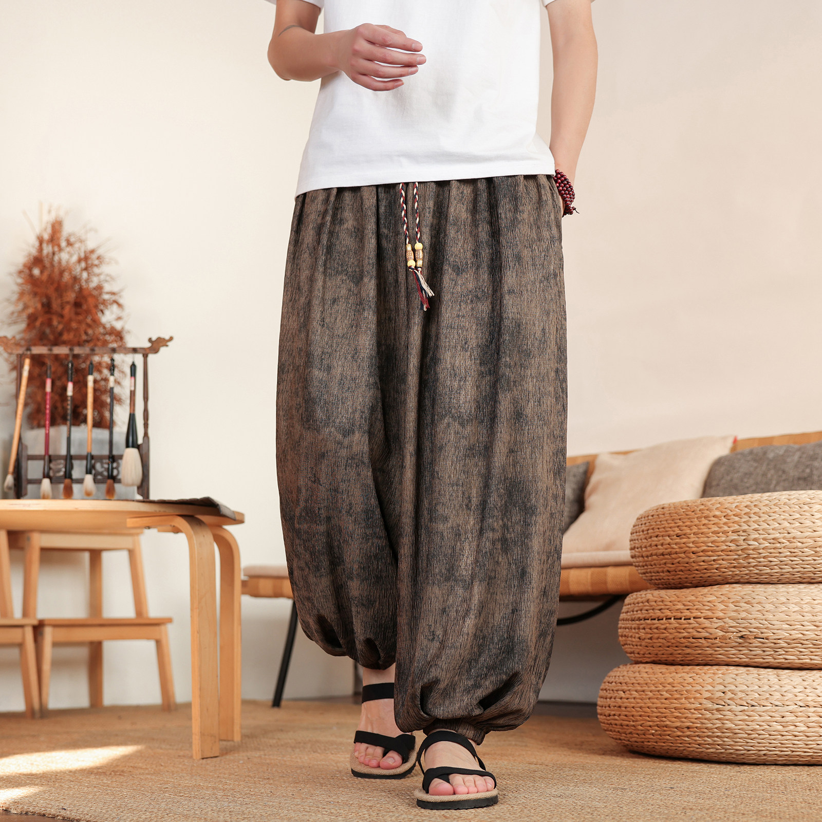 2026春夏风H高级感纹路九分裤男长裤灯笼束脚裤K266-P68控88，男装休闲裤，电商A005