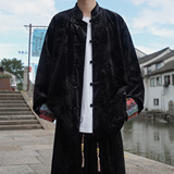 新中式B拼色民族风盘扣金丝绒龙纹衬衫夹克外套男JK26-P75控88，男装民族服装，电商A005