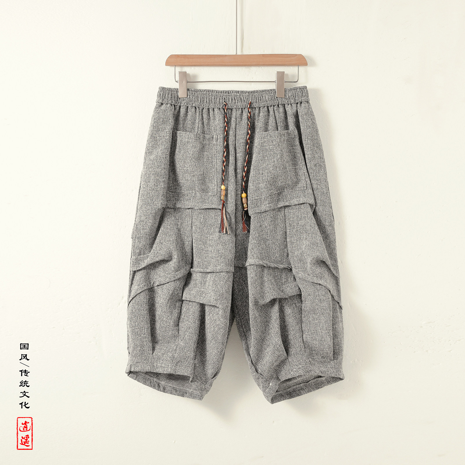 风T冰丝垂感折褶小众设计七分裤短裤阔腿裤男DK230-P60控88图片