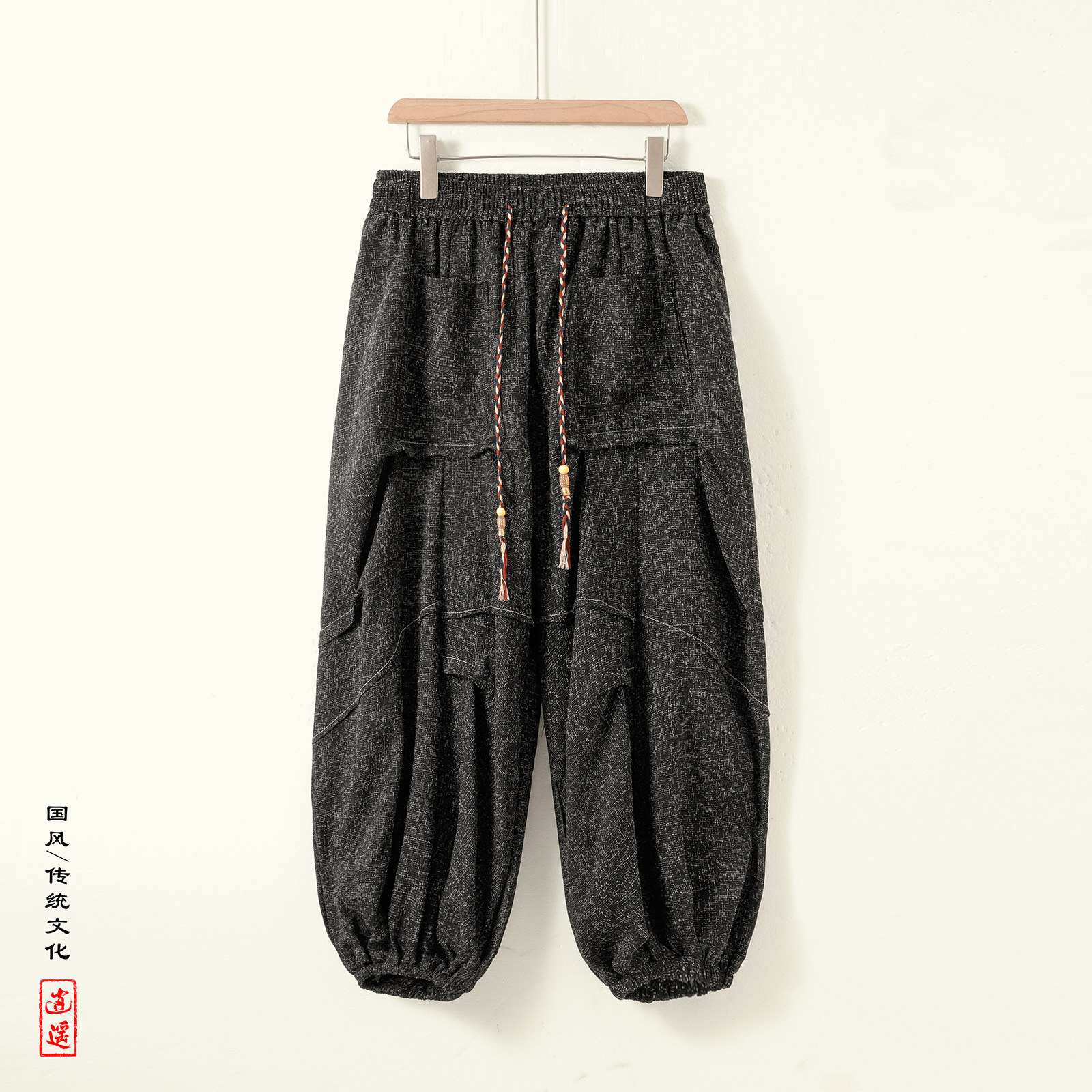 新中式暗黑W冰丝垂感折褶小众设计宽松阔腿裤男K227-P70控88图片