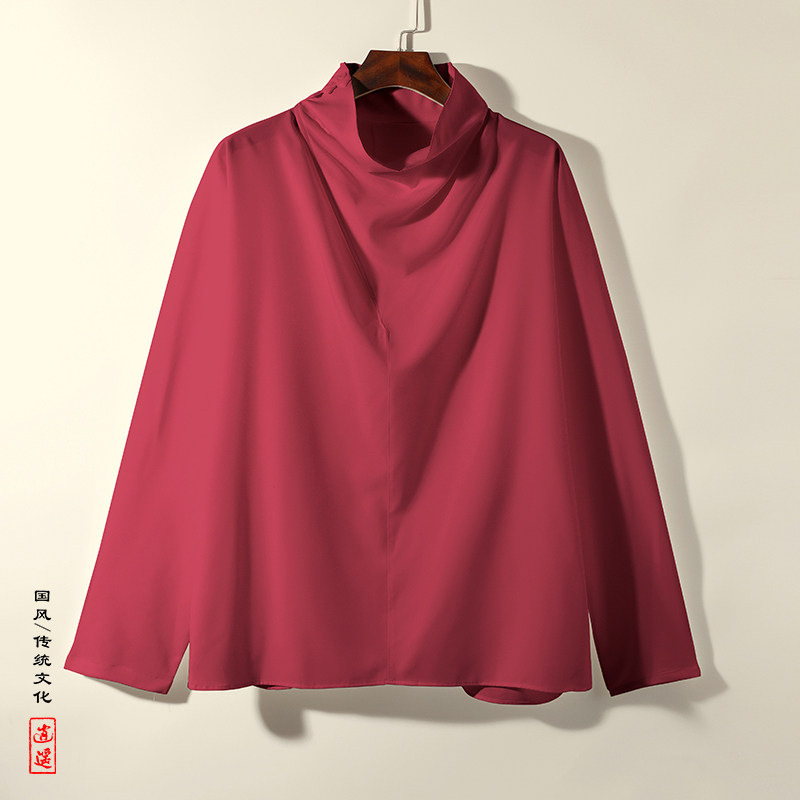 新中式I暗黑系风冰丝小众设计高堆领长袖t恤T09-P55控78,男装T恤,电商A005