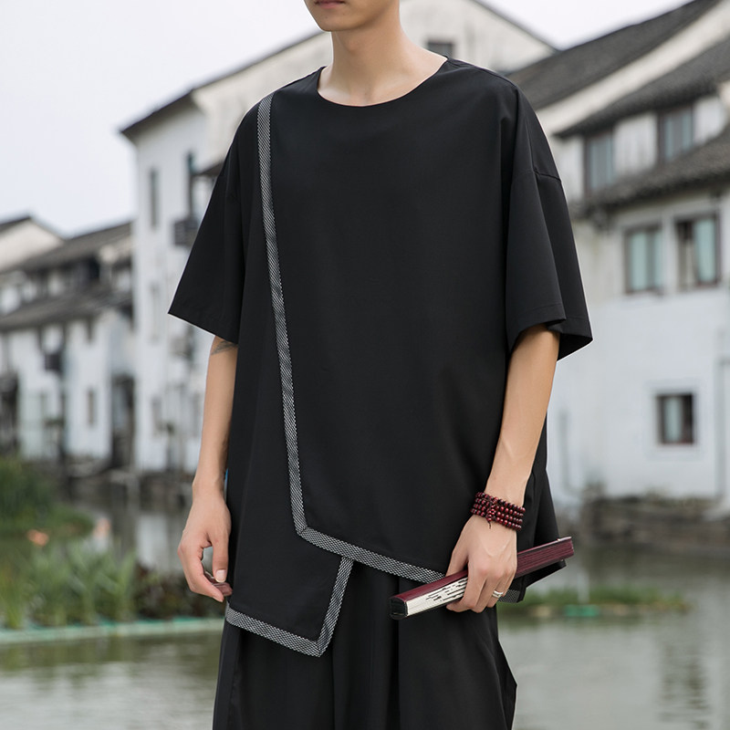 风B中式不规则冰丝暗黑舞台服装表演半袖t恤男T26-P55控78图片
