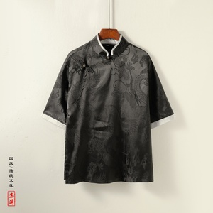 新中式G风斜襟盘扣龙纹冰丝中山装衬衫夹克外套男CS76-P65控78图片