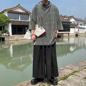 新中式B暗黑亮闪闪高堆领t恤风裙裤男套装TZ93-P133控158图片