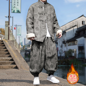 新中式I风盘扣暗花灯芯绒羊羔毛棉衣服套装男TZ51-P203控238图片