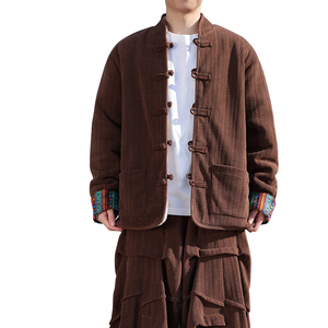 新中式U麦穗羊羔毛加绒加厚双面穿棉服夹克棉衣男JK21-P135控158图片