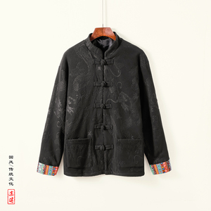 风I新中式奥利绒羊羔毛龙纹暗花盘扣夹克外套男JK28-P88控108，男装夹克，电商A005