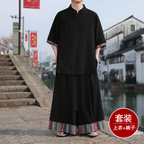 斜襟盘扣亚麻衬衫外套A民族风大桶裤套装男TZ158-P156控178，男装衬衫，电商A005