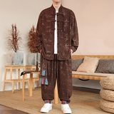 树叶暗花L灯芯绒衬衫夹克民族舞蹈束脚裤套装男TZ120-P136控158，男装T恤，电商A005