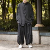 新中式暗黑D盘扣冰丝衬衫工装机能大口袋裤套装男TZ26-P130控158，男装T恤，电商A005