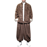 新中式L盘扣树叶暗花灯芯绒羊羔毛夹克棉衣套装男TZ52-P203控238，男装棉衣，电商A005