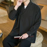 风D冰丝盘扣小众设计新中式黑色长袖衬衫外套CS01-P65控88，男装衬衫，电商A005