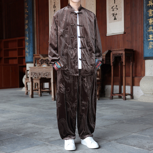 新中式K民族风金丝绒龙纹衬衫夹克外套阔腿裤男TZ173-P143控168图片