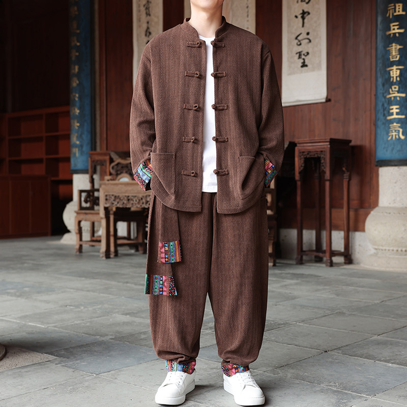 新中式R民族风麦穗纹灯芯绒夹克外套舞蹈套装男TZ129-P150控178,男装休闲套装,电商A005