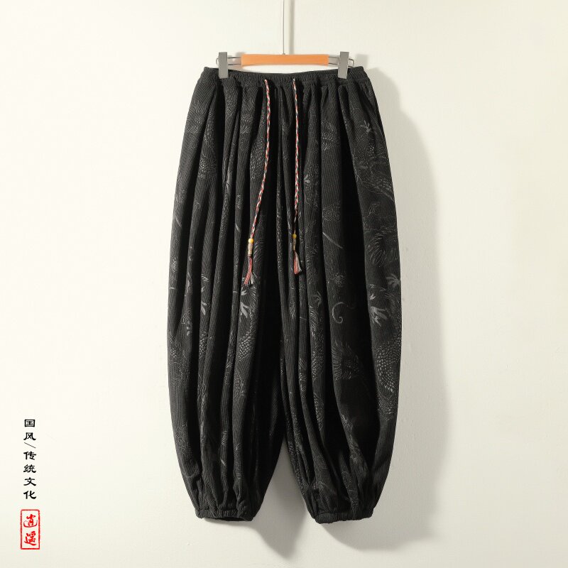 风AC龙纹暗纹新中式保暖灯芯绒阔腿束脚裤男K197-P68控88,男装棉衣,电商A005