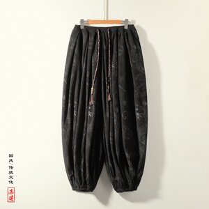 风AC龙纹暗纹新中式保暖灯芯绒阔腿束脚裤男K197-P68控88图片