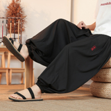 超大码8XL冰丝刺绣九分裤男大桶裤宽松长裤萝卜裤K265-P65控88，男装休闲裤，电商A005