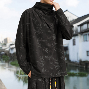 卫衣B树叶灯芯绒风小众堆堆领高领T恤打底衫男T13-P65控88图片