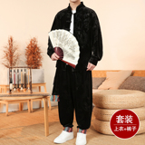 新中式K盘扣龙纹暗花金丝绒夹克舞蹈阔腿裤套装男TZ180-P136控158，男装休闲套装，电商A005