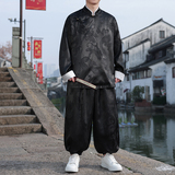 风A盘扣龙纹暗花冰丝衬衫夹克萝卜裤套装男TZ155-P120控148，男装休闲套装，电商A005