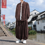 风D盘扣龙纹暗花灯芯绒衬衫夹克阔腿裤套装男TZ122-P136控158，男装T恤，电商A005
