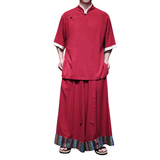 斜襟盘扣H亚麻中袖衬衫民族风复古裙裤阔腿裤套装TZ165-P176控198，男装衬衫，电商A005