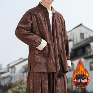新中式R斜襟龙纹灯芯绒中山装夹棉加厚外套棉衣JK1020-P135控158图片
