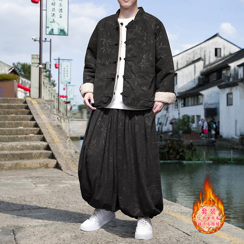 羊羔毛O加绒加厚双面保暖夹克树叶灯芯绒套装男TZ38-P203控238图片