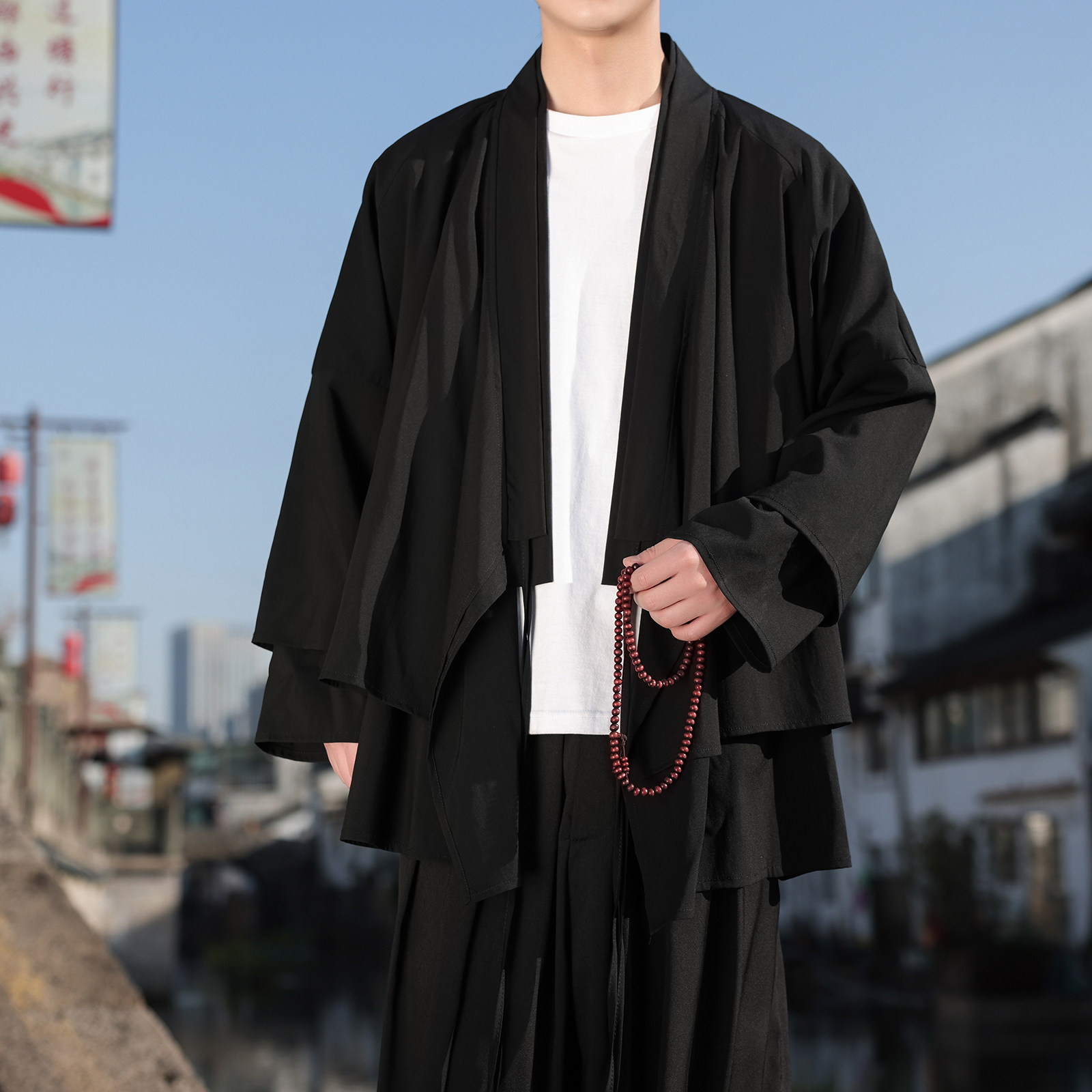 新中式假两件设计感道袍宽松开衫中长款汉服男披风FY09-P95控118,男装民族服装,电商A005