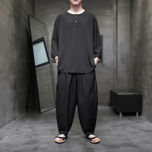 风C纽扣冰丝风古风t恤男T廓形哈伦裤男TZ63-P110控138