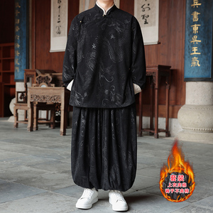 新中式U龙纹灯芯绒夹克夹棉外套棉衣束脚裤套装TZ10132-P203控228图片