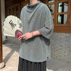 新中式A山本风舞台演出亮闪闪满天星高堆领短袖t恤T56-P65控88图片