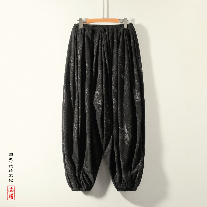 风AC龙纹暗纹新中式保暖灯芯绒阔腿束脚裤男K197-P68控88,男装棉衣,电商A005