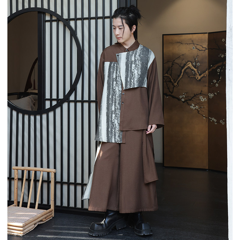 风E扎染新中式衬衫不规则拼接裙裤西裤套装TZ56-P170控198，男装西裤，电商A005