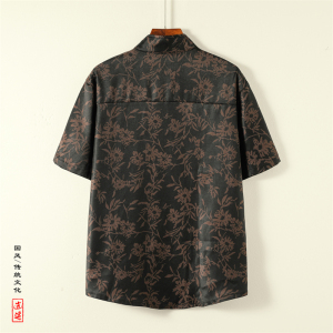 新中式E盘扣短袖衬衫男汉服唐装中山装树叶印花外套CS61-P68控88
