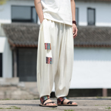 民族风复古中式V棉麻宽松大裤裆舞蹈阔腿裤K159-P75控98，男装民族服装，电商A005
