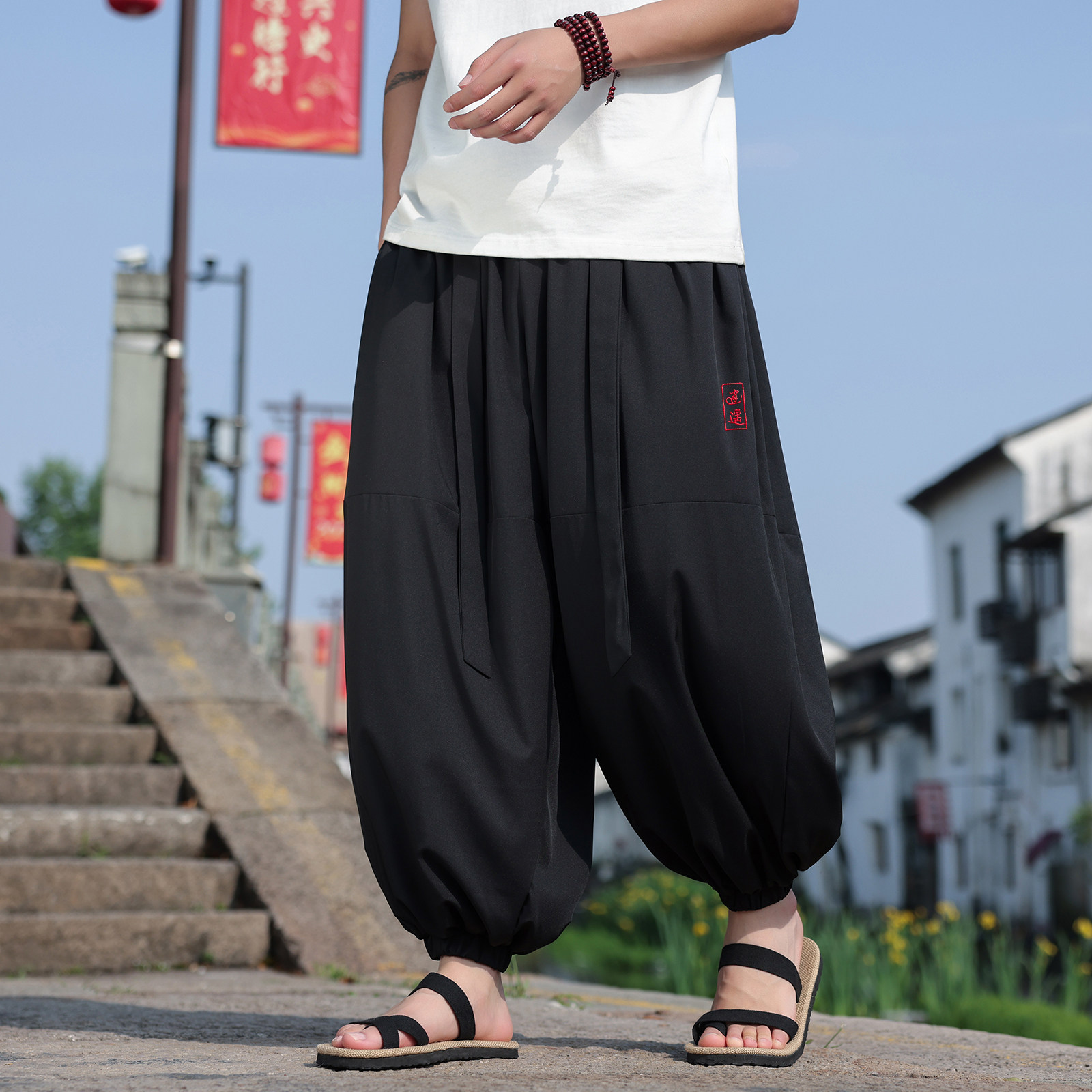 风D冰丝腰带九分裤男大桶裤宽松裤长裤萝卜裤男K233-P65控88,男装休闲裤,电商A005
