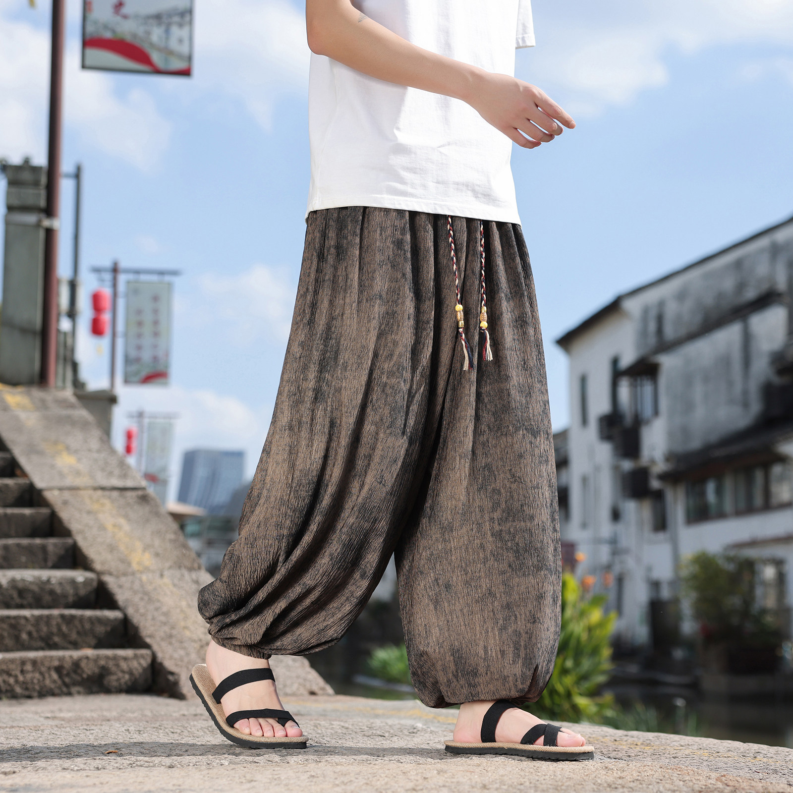 2026春夏风C高级感纹路九分裤男长裤灯笼束脚裤K266-P68控88，男装休闲裤，电商A005