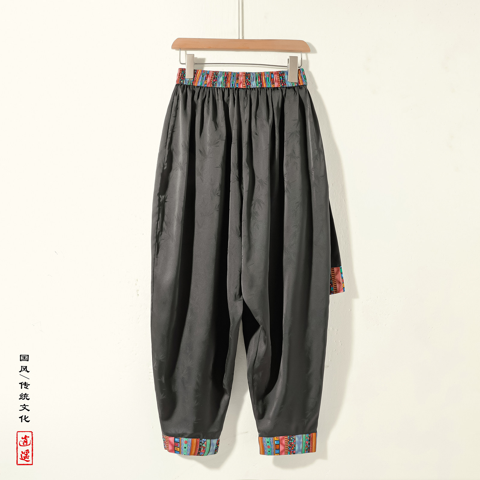 风L民族风小众设计冰丝树叶九分裤哈伦裤飞鼠裤K219-P68控88,男装民族服装,电商A005