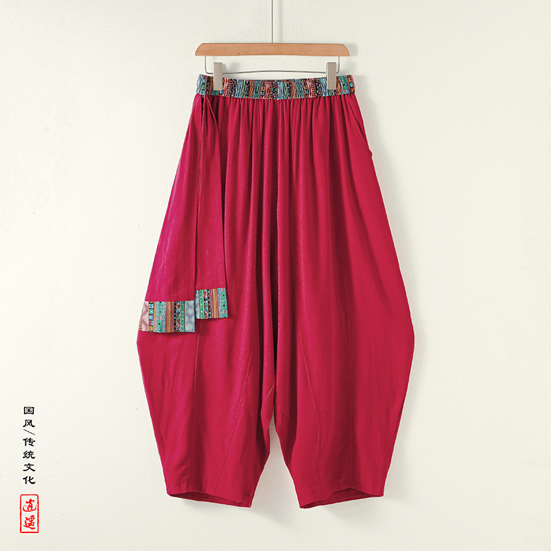 民族风AF新中式棉麻大裤裆舞蹈萝卜裤阔腿拖地裤男K218-P88控108，男装休闲裤，电商A005