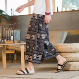 咖啡厅风龙纹亚麻七分裤男宽松萝卜裤民族风花裤子DK32-P45，男装牛仔裤，电商A005