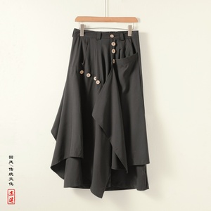 新中式马面裙裤子男装复古国风假两件阔腿裤艺术生小众大码九分裤，男装休闲裤，电商A005