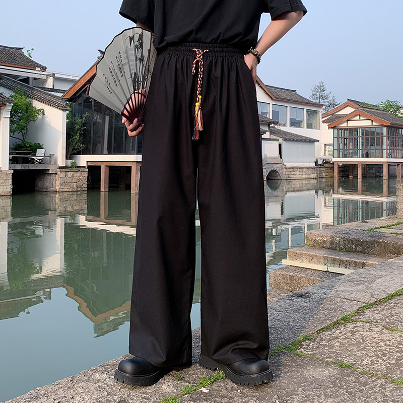 新中式E亚麻长裤男阔腿直筒裤高腰冰丝裤棉麻休闲裤K180-P65控78,男装休闲裤,电商A005